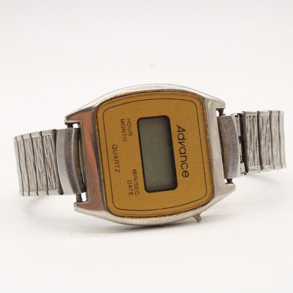 Vintage ADVANCE Digital Watch Mens Classic Retro Silver Tone Expandable Band - Picture 5 of 8